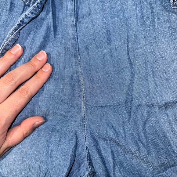 Knox Rose | Paper Bag Tie Elastic High Waisted Chambray Denim Look Shorts - Picture 8 of 15